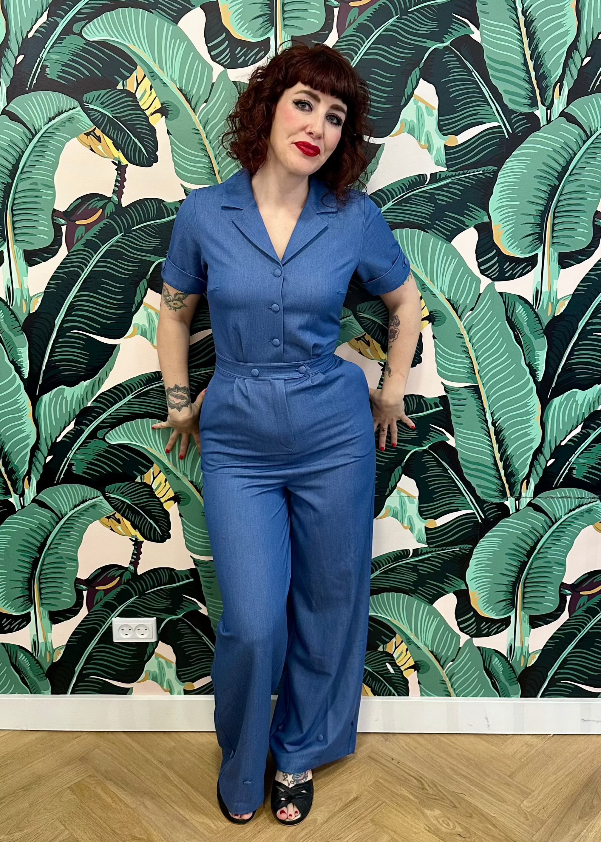 Maxine buksedragt med korte ærmer i denim blå buksedragter Daisy Dapper