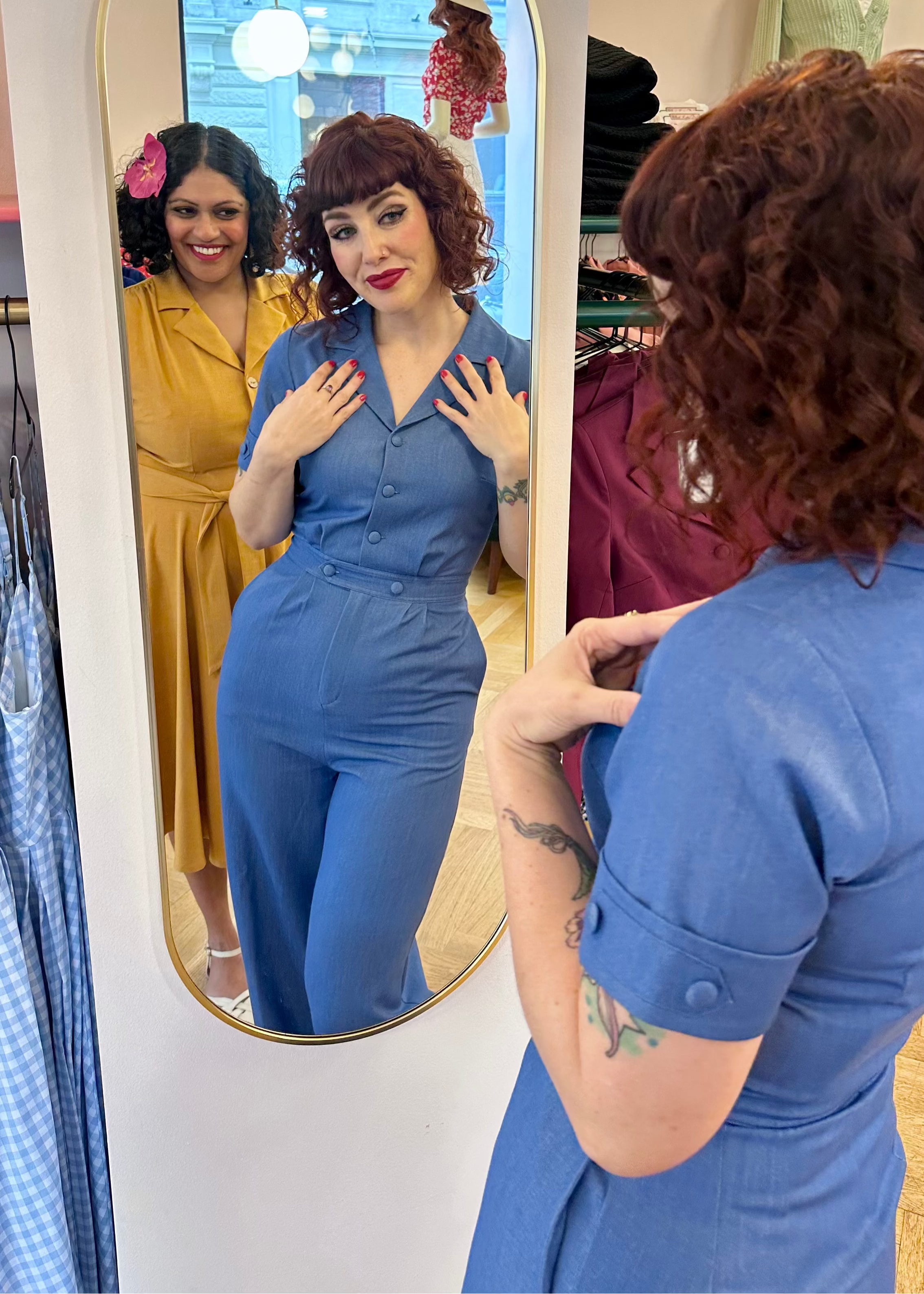 Maxine buksedragt med korte ærmer i denim blå buksedragter Daisy Dapper