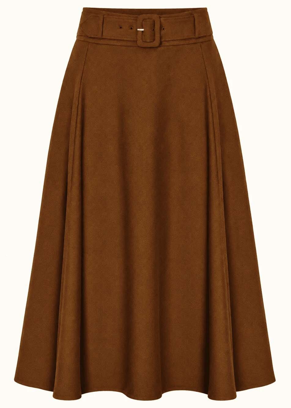 Midi nederdel med bælte - cognac linen look midi nederdel Daisy Dapper