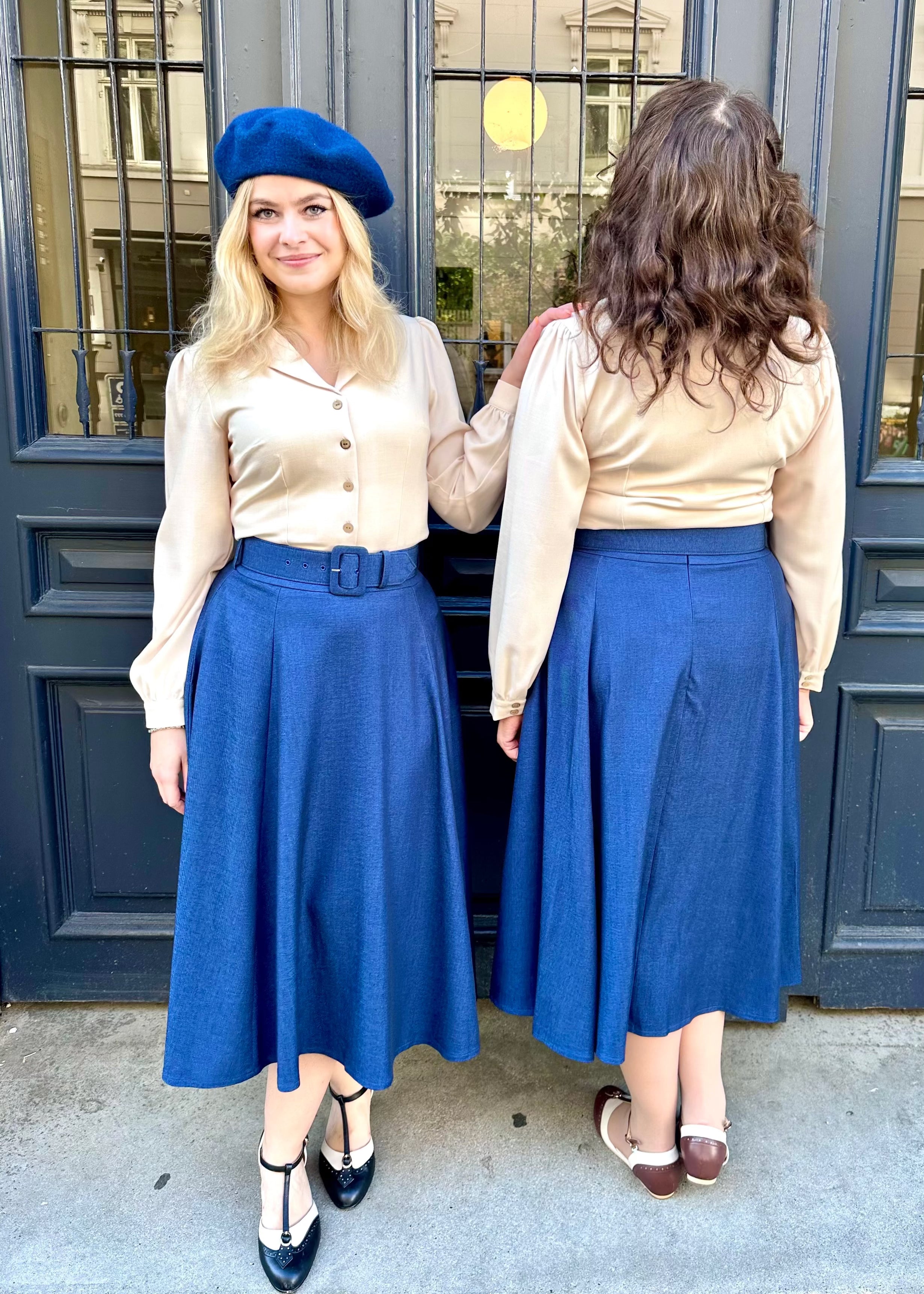 Midi skirt med bælte i blå denim-look Nederdel Daisy Dapper