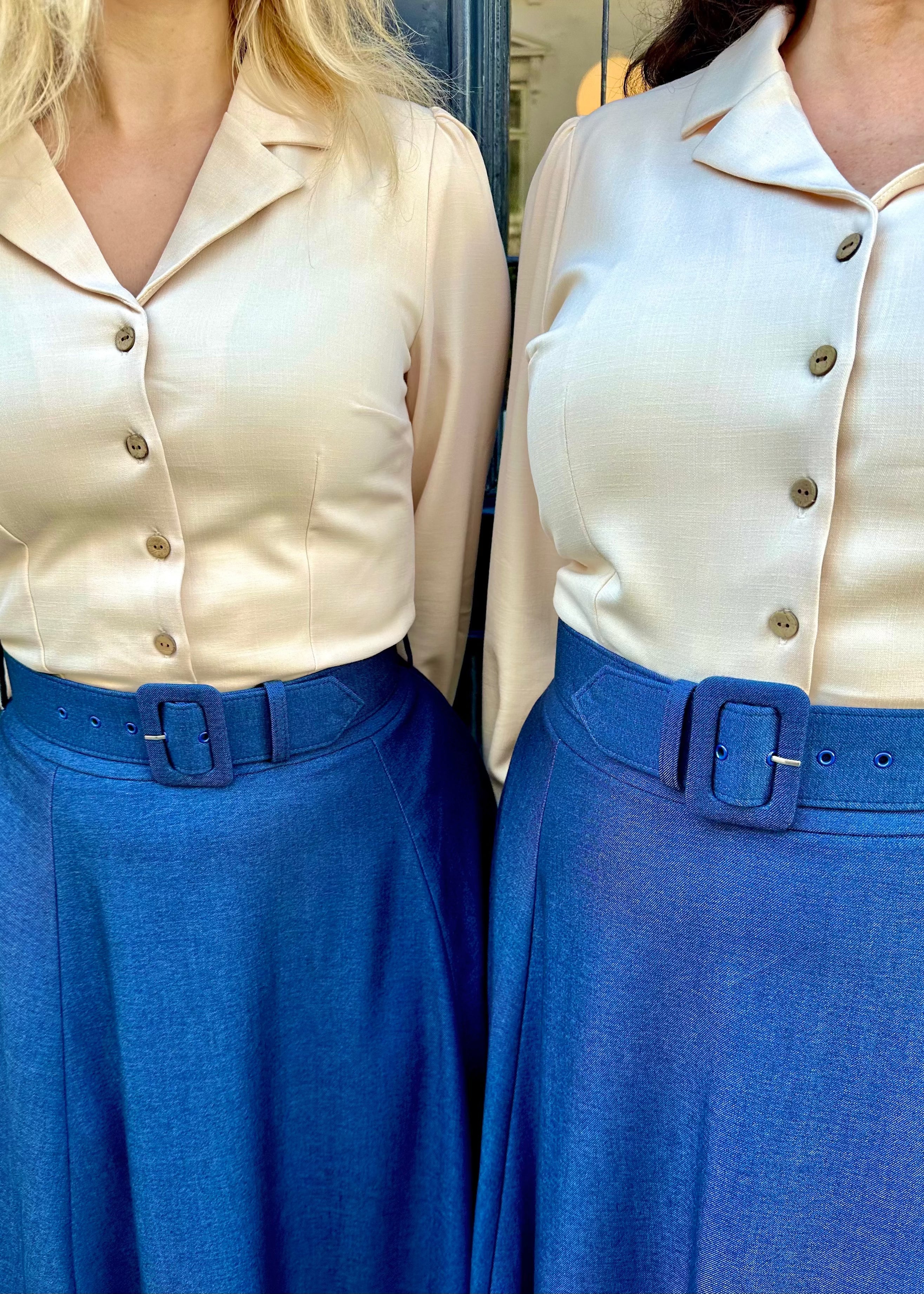 Midi skirt med bælte i blå denim-look Nederdel Daisy Dapper