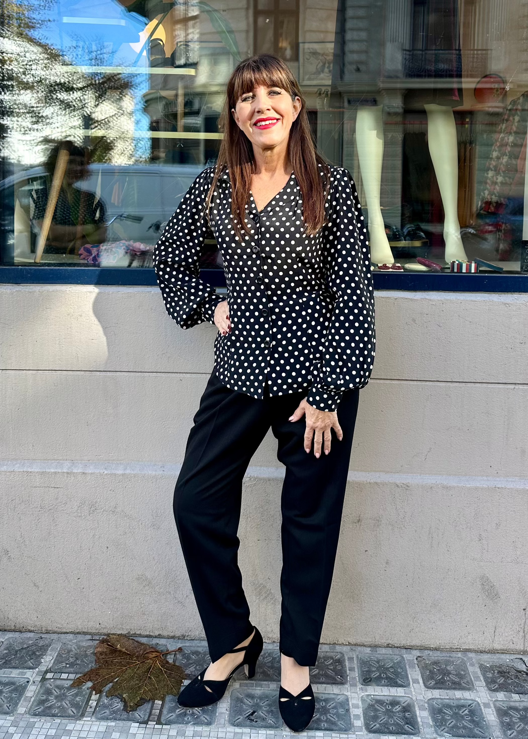 Poppy vintage stils skjortebluse med prikker langærmet skjorte Seamstress Of Bloomsbury