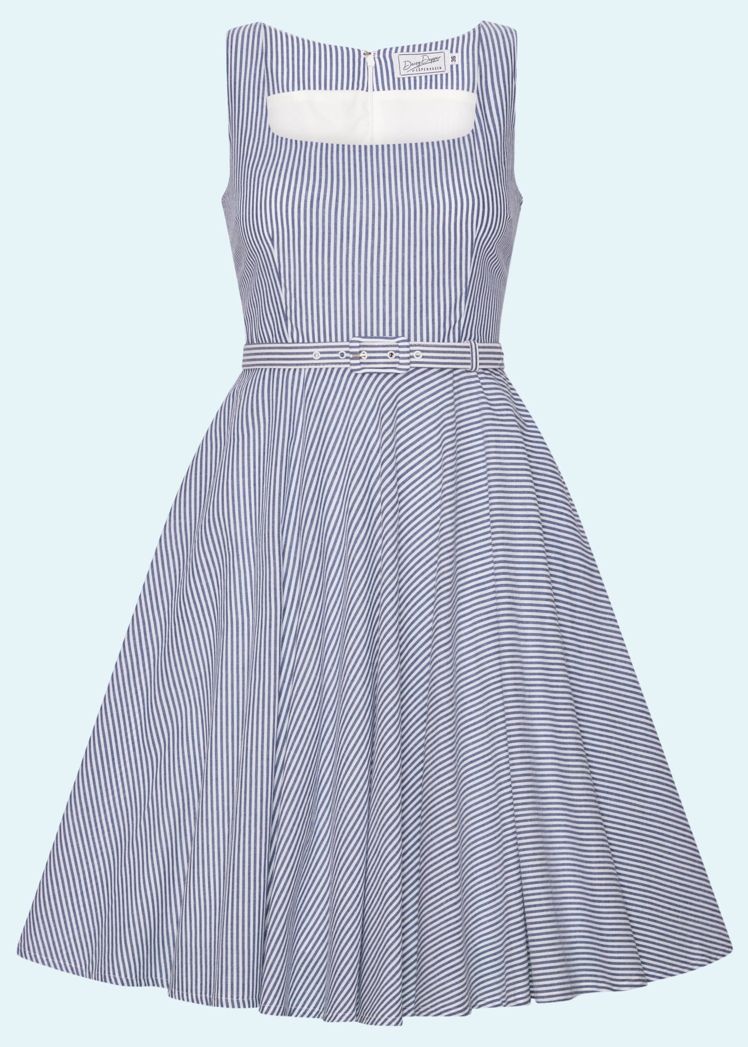Rosie swingkjole med brede stropper i blå og hvid stribet Kjoler Daisy Dapper