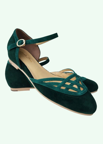 Serpente vintage stils sko i grøn ruskind sko Charlie Stone 
