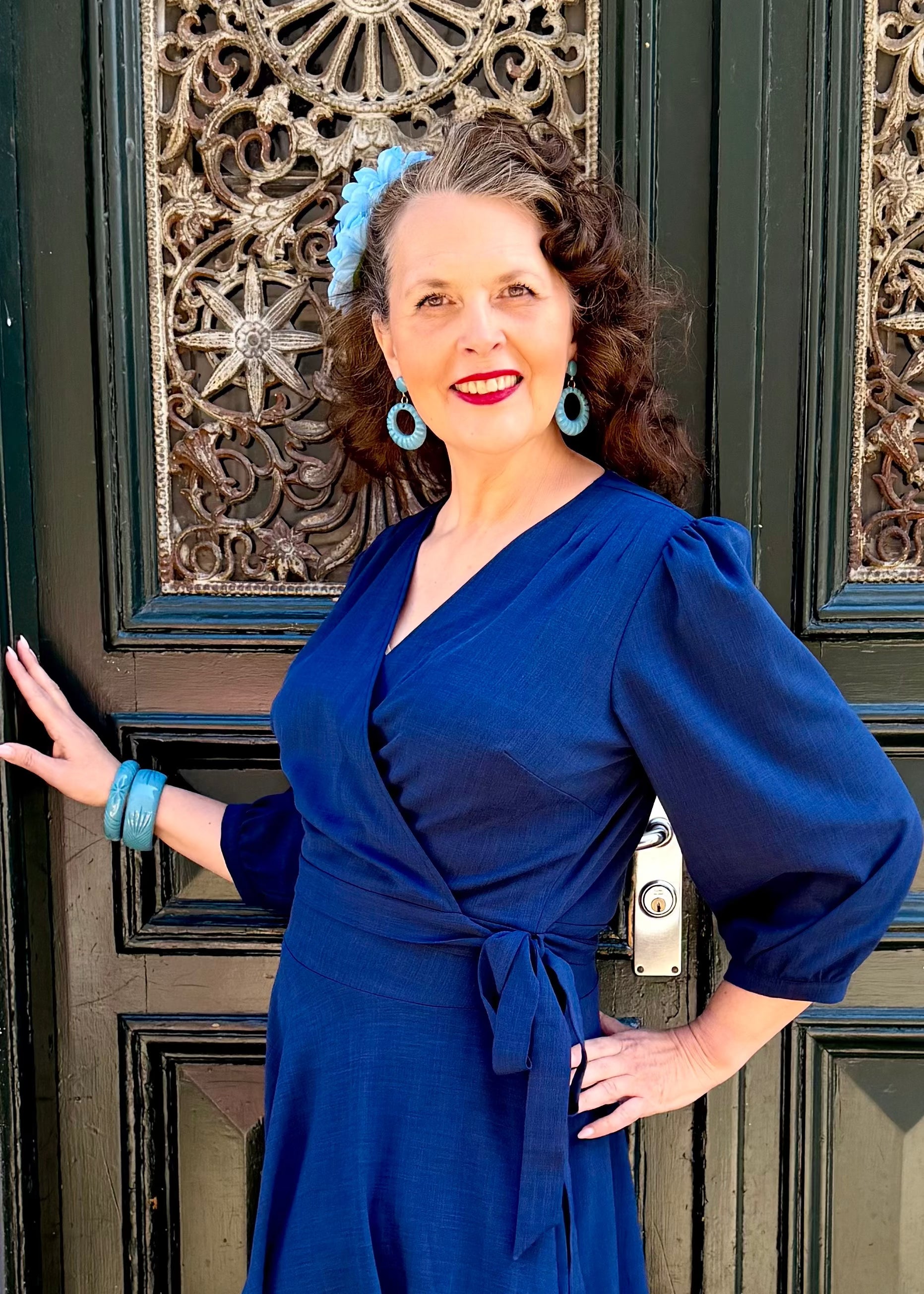 Slåom bluse med 3/4 lange ærmer - navy blå slåom bluse Daisy Dapper