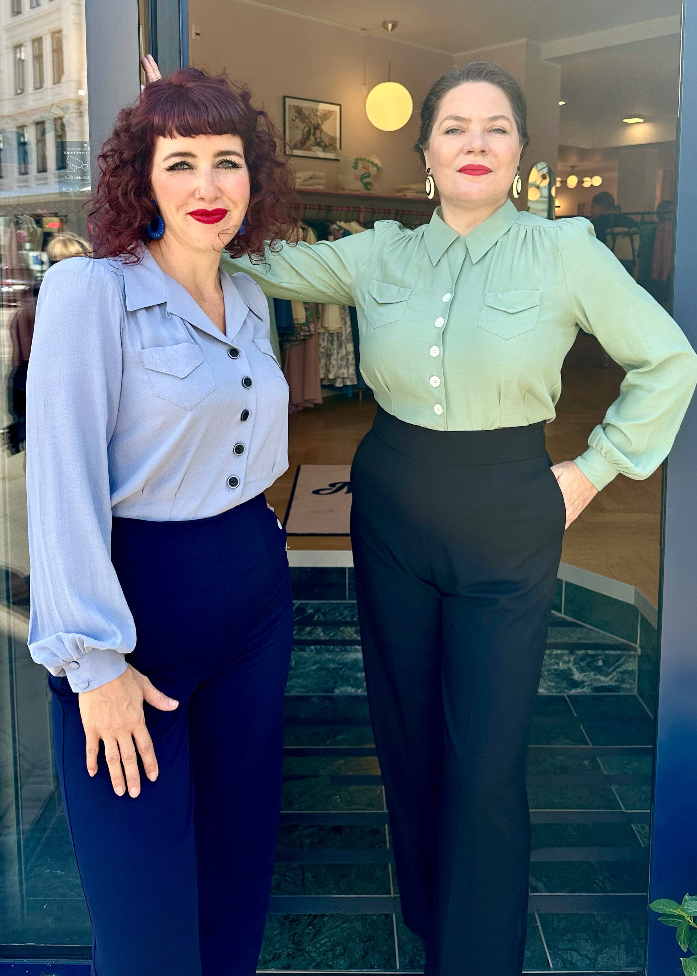 Sweetheart vintage stils skjorte i syren langærmet skjorte House of Foxy