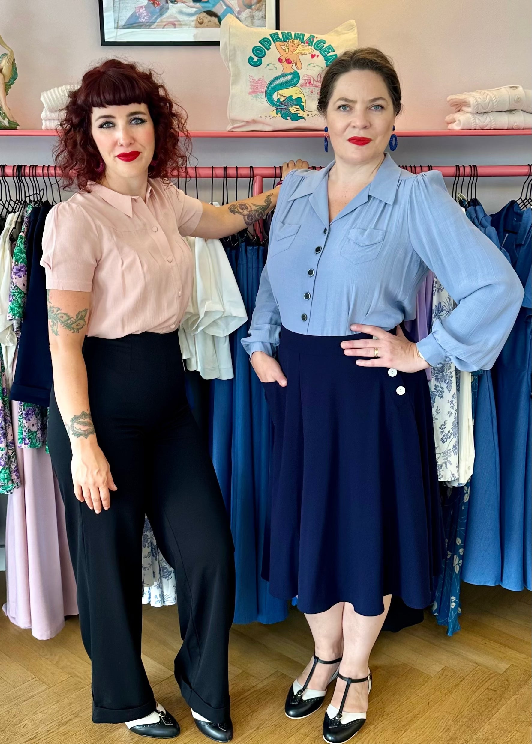 Sweetheart vintage stils skjorte i syren langærmet skjorte House of Foxy