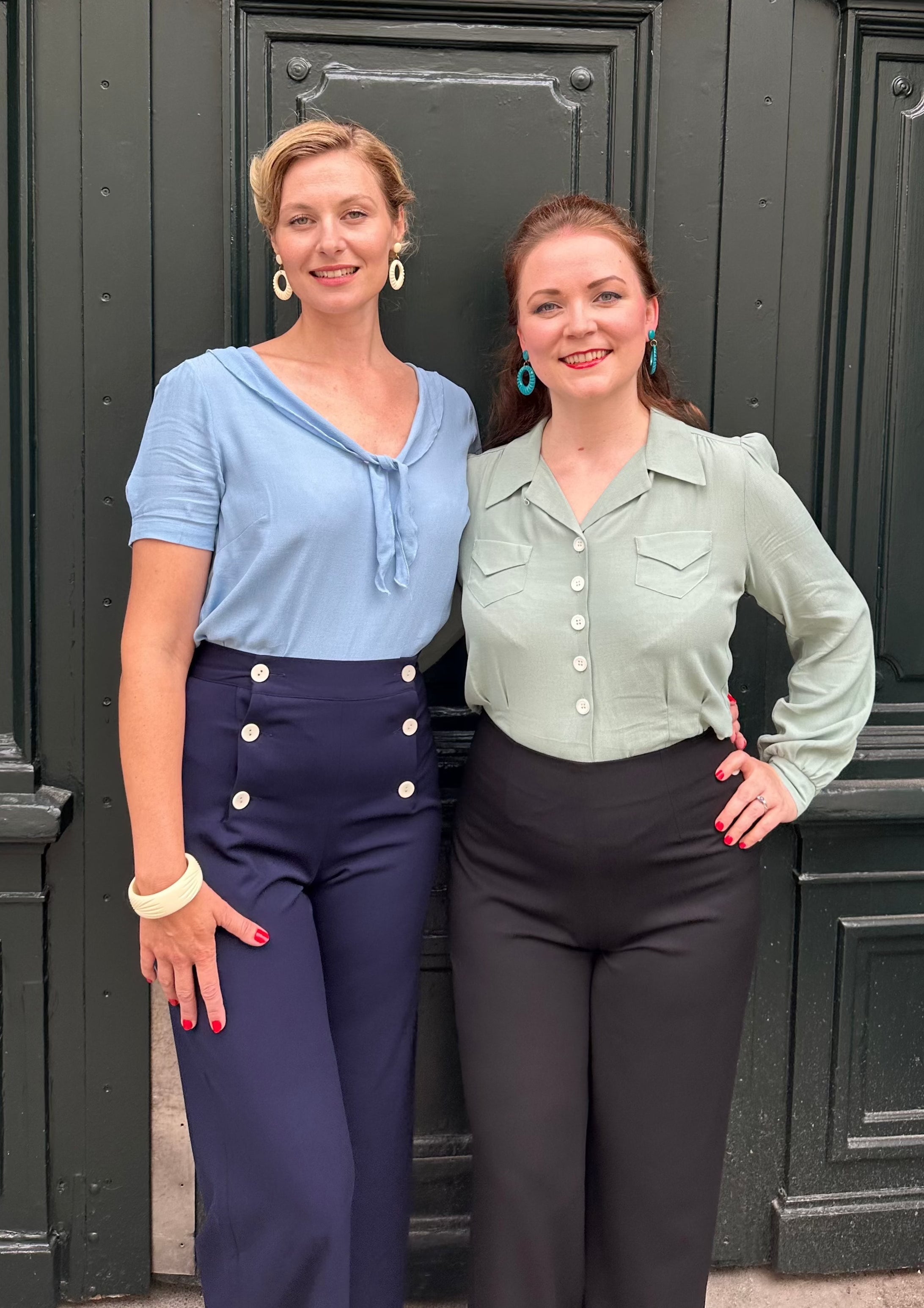 Sweetheart vintage stils skjortebluse i lys grøn langærmet skjorte House Of Foxy