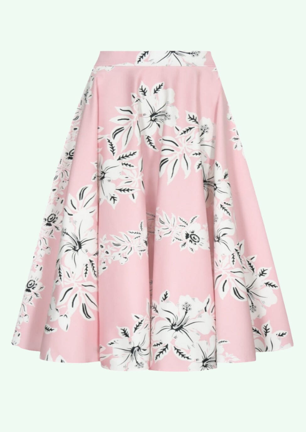 Swingnederdel i lys rosa med hawaiiblomster Nederdel Pretty Dress Company
