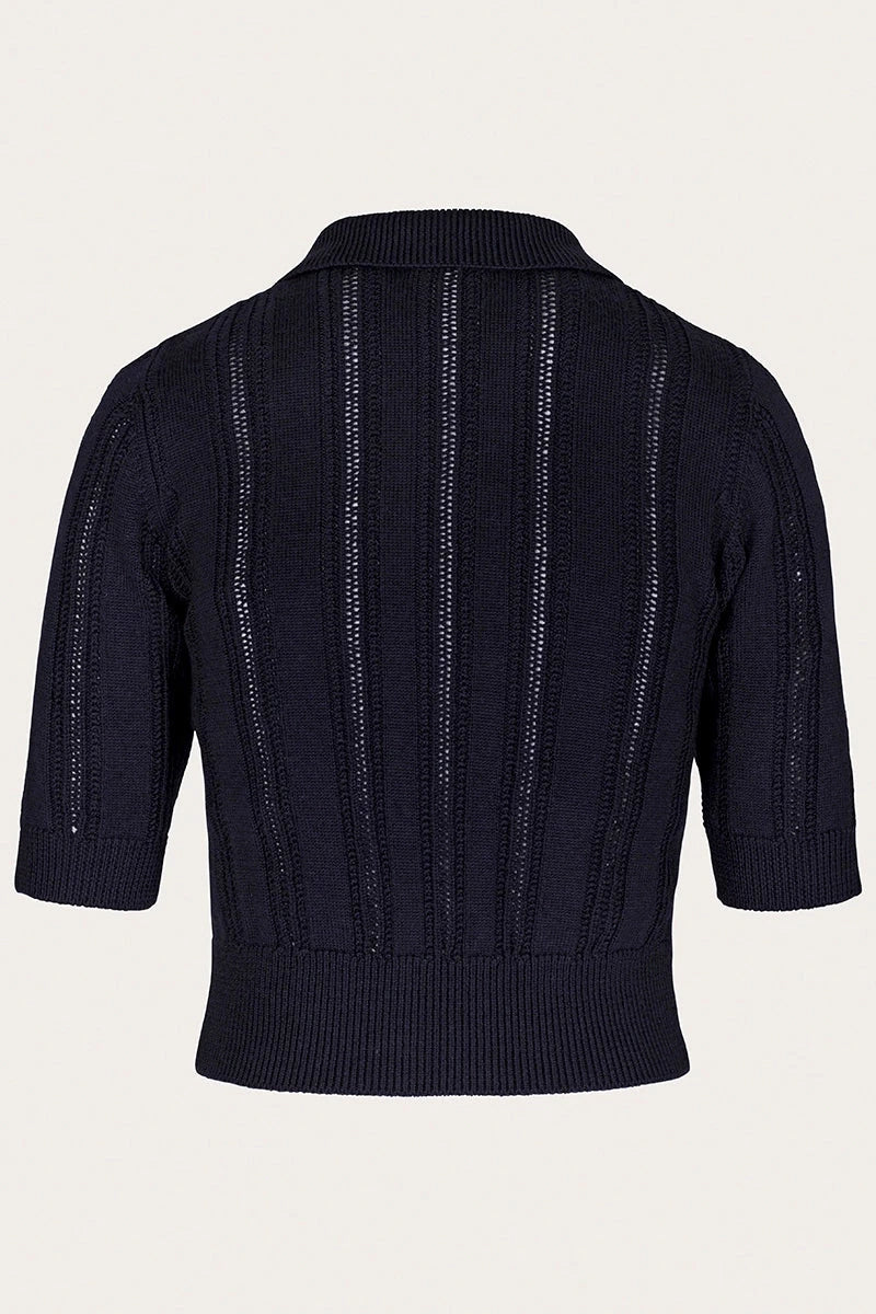 The Contrast Cardigan i 'Midnight' navy strik Emmy Design
