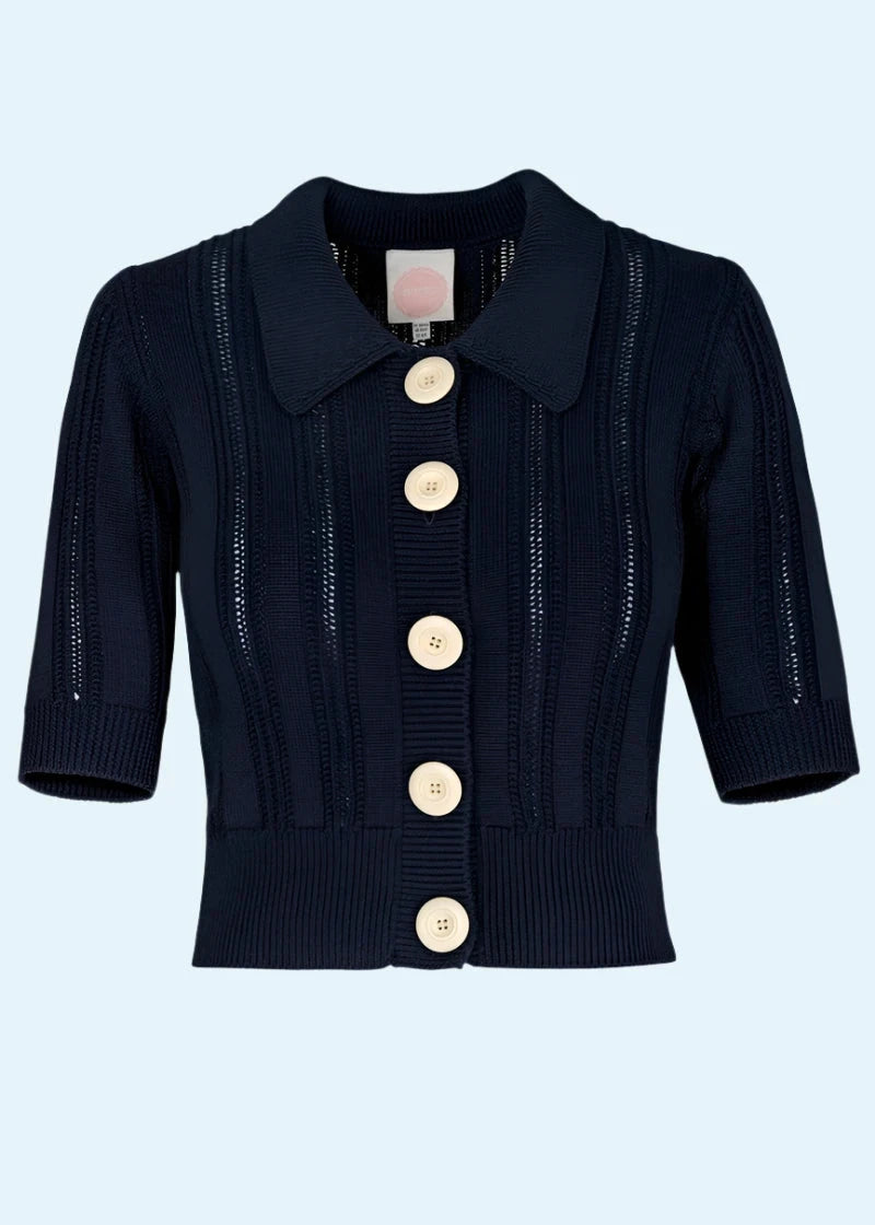 The Contrast Cardigan i 'Midnight' navy strik Emmy Design