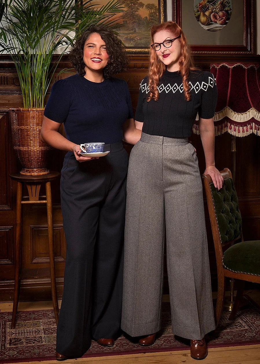 The Palazzo Perfection Pants - Midnight & ivory wool tweed bukser Emmy Design