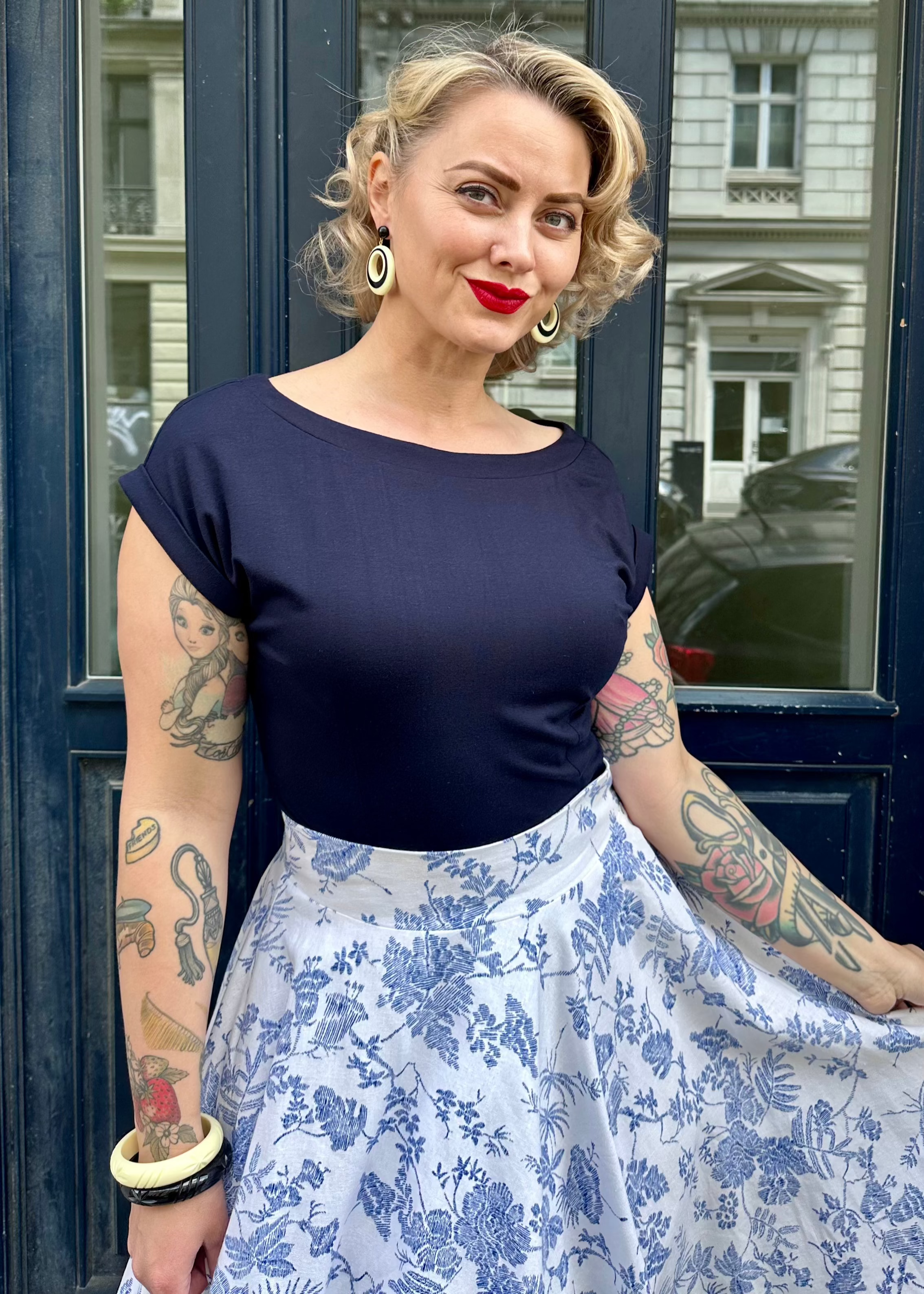 Two tone hoop øreringe i sort/ creme hvid Accessories Rock It Rosie