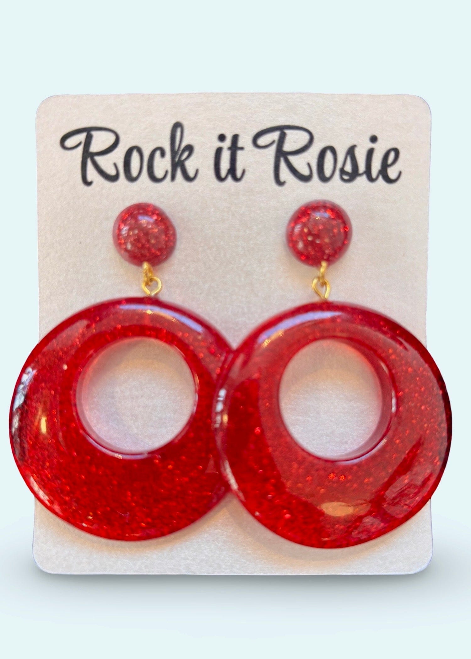 Vintage style hoop øreringe, Rødt glitter Accessories Rock It Rosie