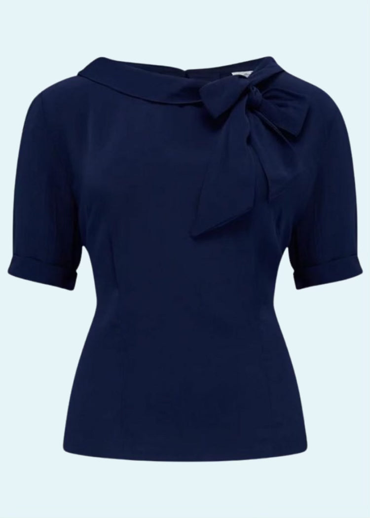 Bloomsbury: Cindy skjorte med korte ærmer i navy) Seamstress Of Bloomsbury