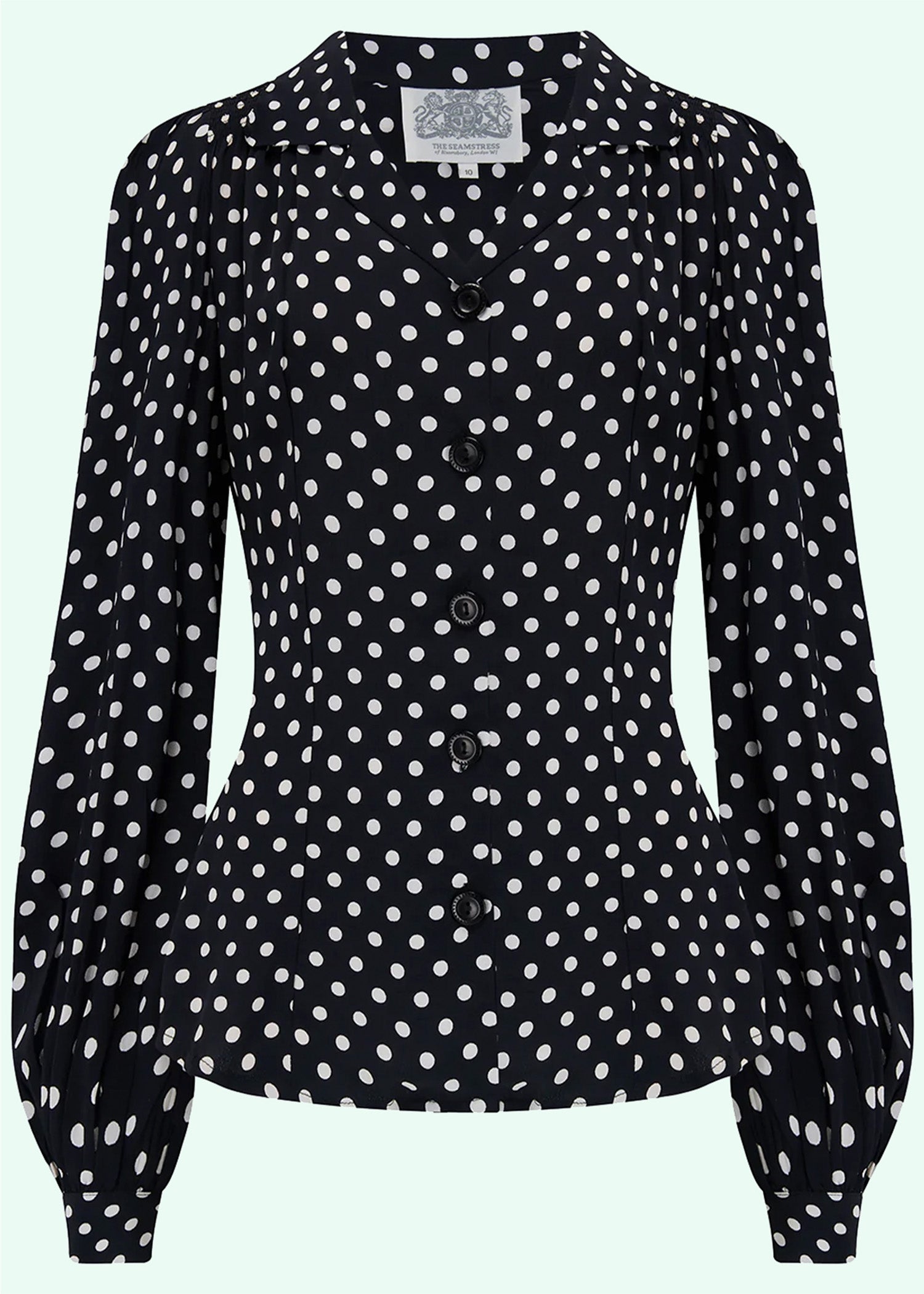 Bloomsbury: Poppy sort skjortebluse med prikker toej Seamstress Of Bloomsbury