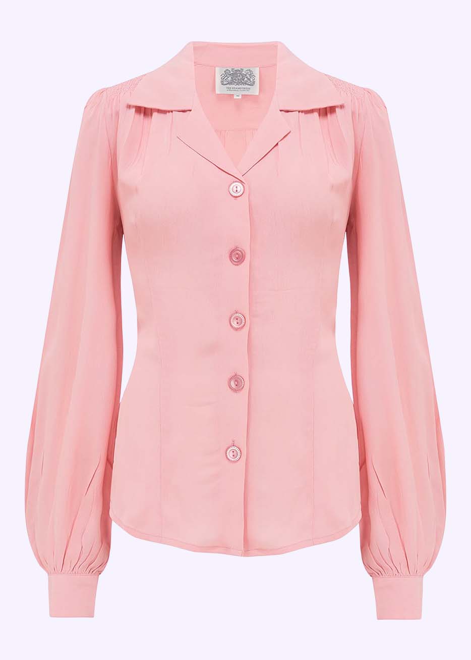 Bloomsbury: Poppy vintage stils skjortebluse i blossom pink toej Seamstress Of Bloomsbury