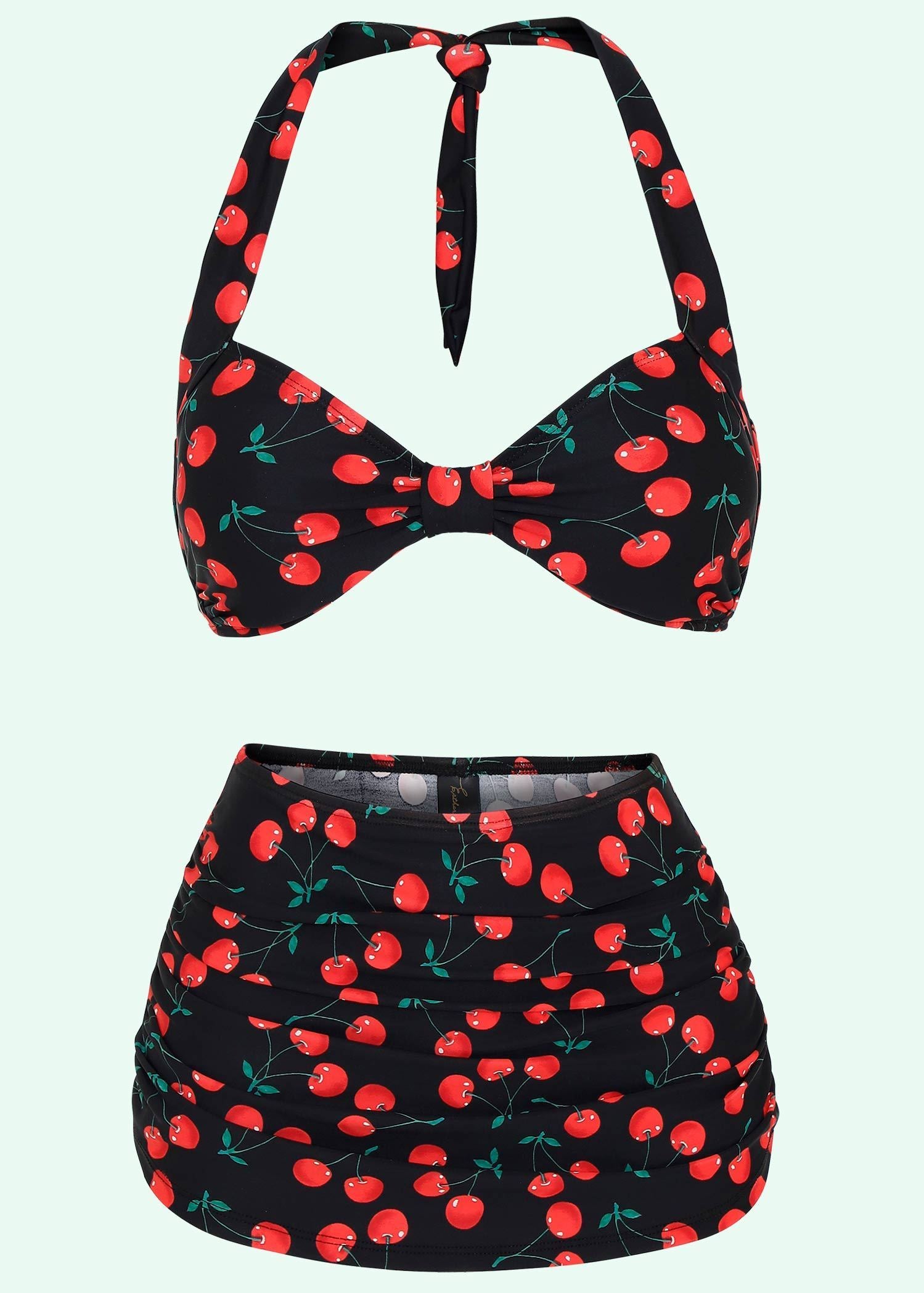 Næb Interaktion Mose Højtaljet Bikini med kirsebær | #1 Butik for flot 50er stils badetøj