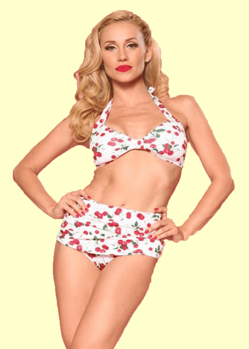 Esther Williams: Bikini i hvid med kirsebær toej mondokaos