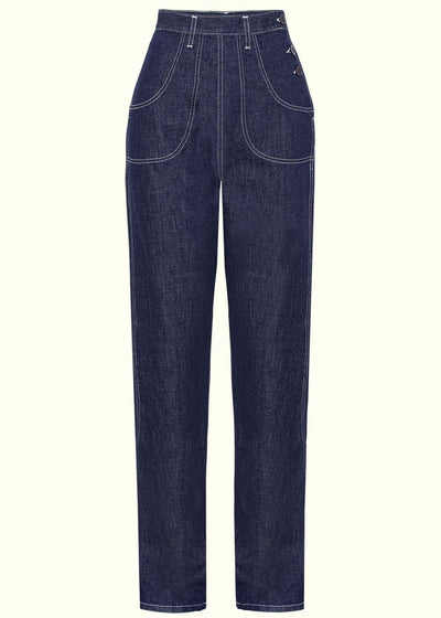 Freddies of Pinewood: 1950's button - højtaljede jeans i blå denim Freddies Of Pinewood 