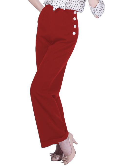 House of Foxy: Højtaljede swingbukser med brede ben i rød toej Mondo Kaos
