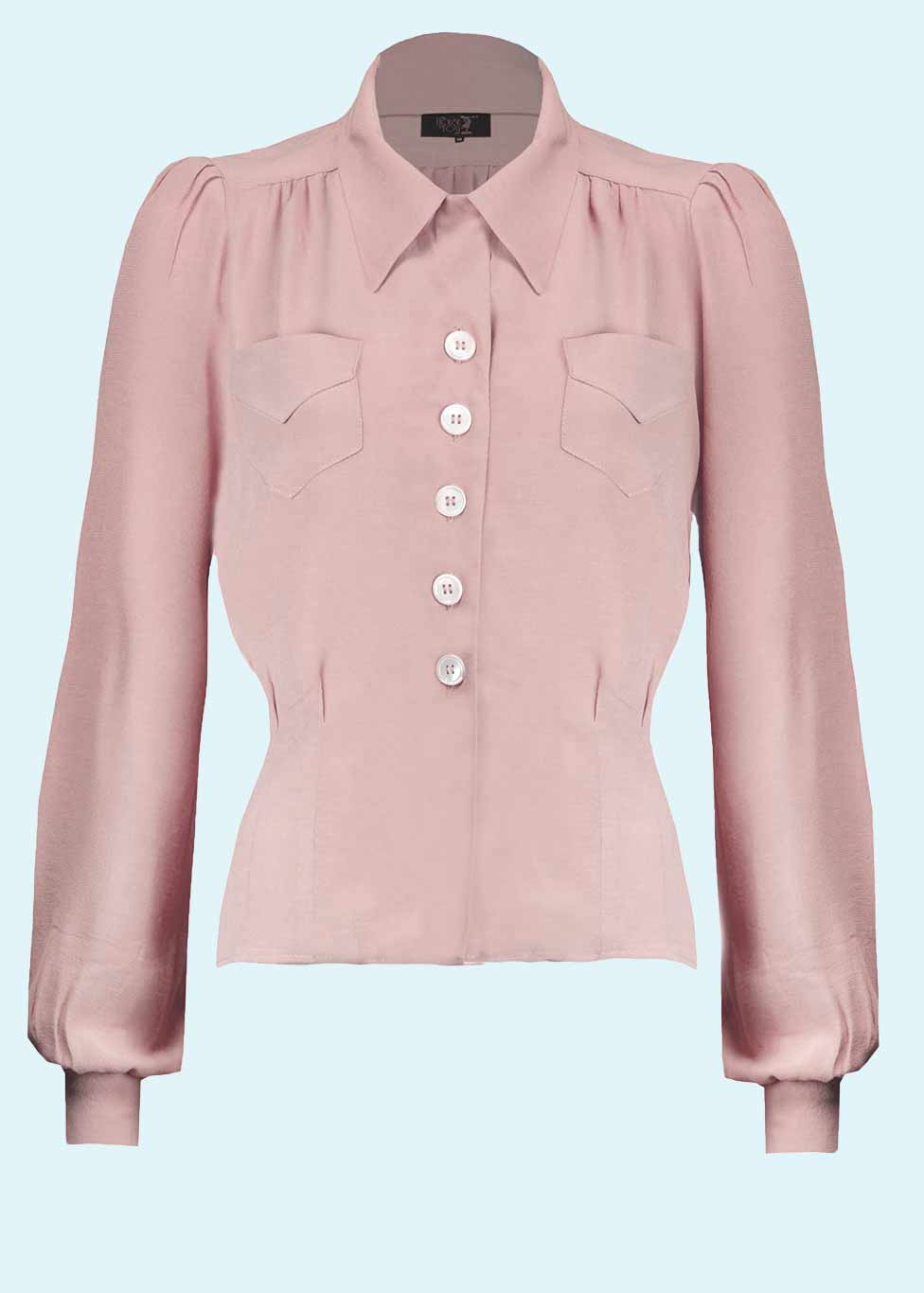 House of Foxy: Sweetheart vintage stils skjortebluse i rosa tøj Mondo Kaos