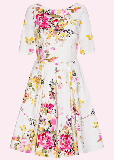 Pretty Dress Company: 1950'er Hepburn swingkjole i Ivory floral toej Pretty Dress Company 