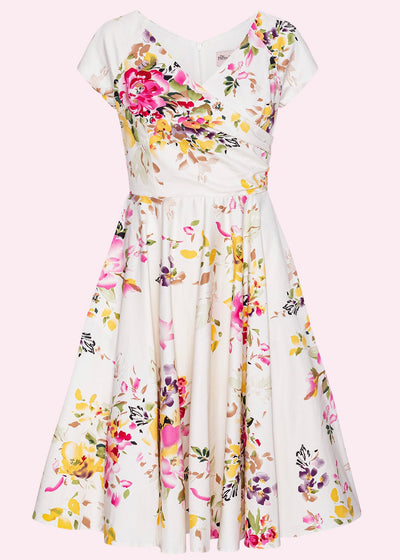 Pretty Dress Company: 1950'er Hourglass swingkjole i Ivory floral toej Pretty Dress Company 