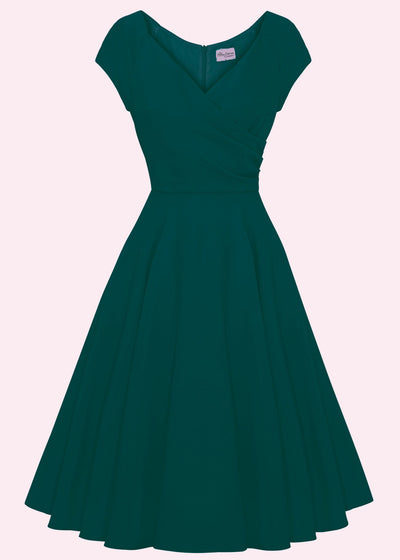 Pretty Dress Company: 1950'er Hourglass swingkjole i mørk grøn toej Pretty Dress Company 