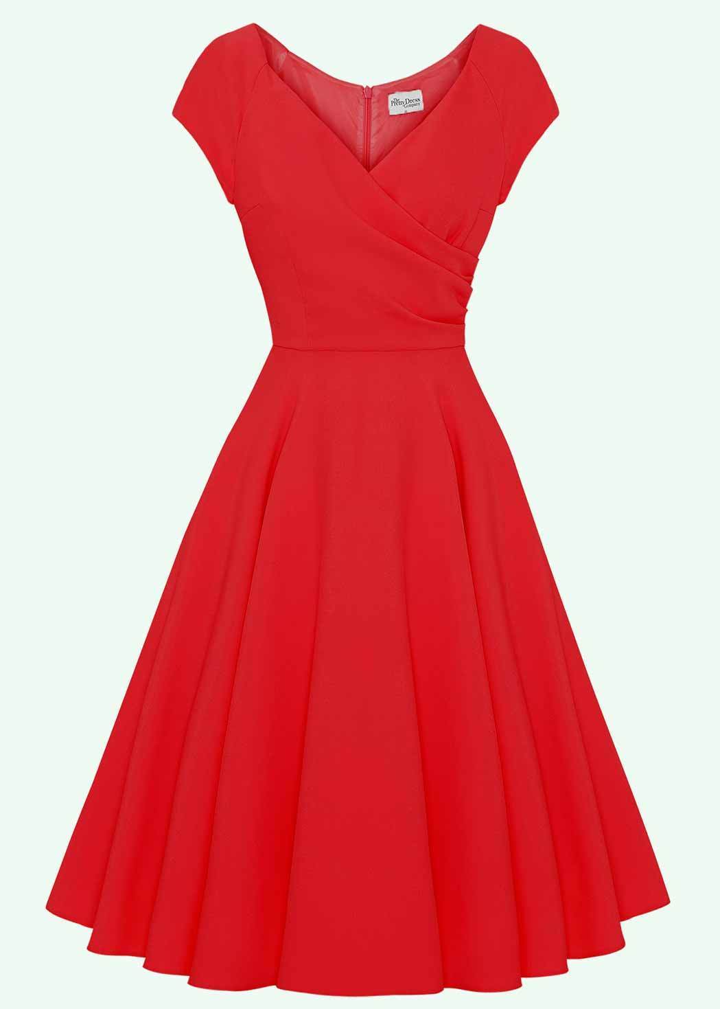 professionel video Pompeji 50er Hourglass swing kjole i rød | Pretty Dress Company