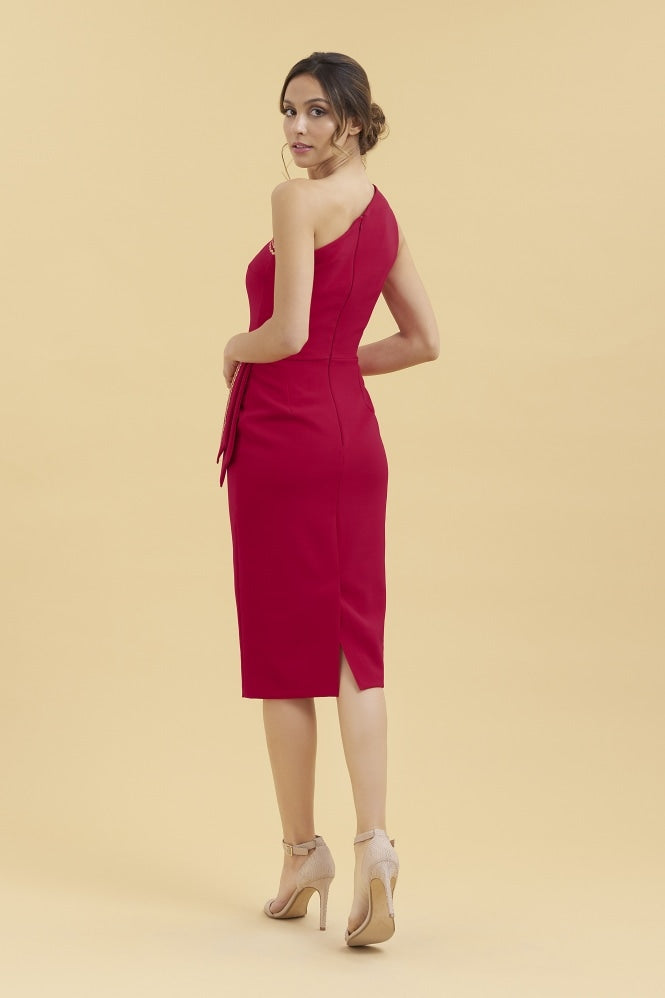Pretty Dress Company: Cybele asymmetrisk pencilkjole i rød og guld Pretty Dress Company