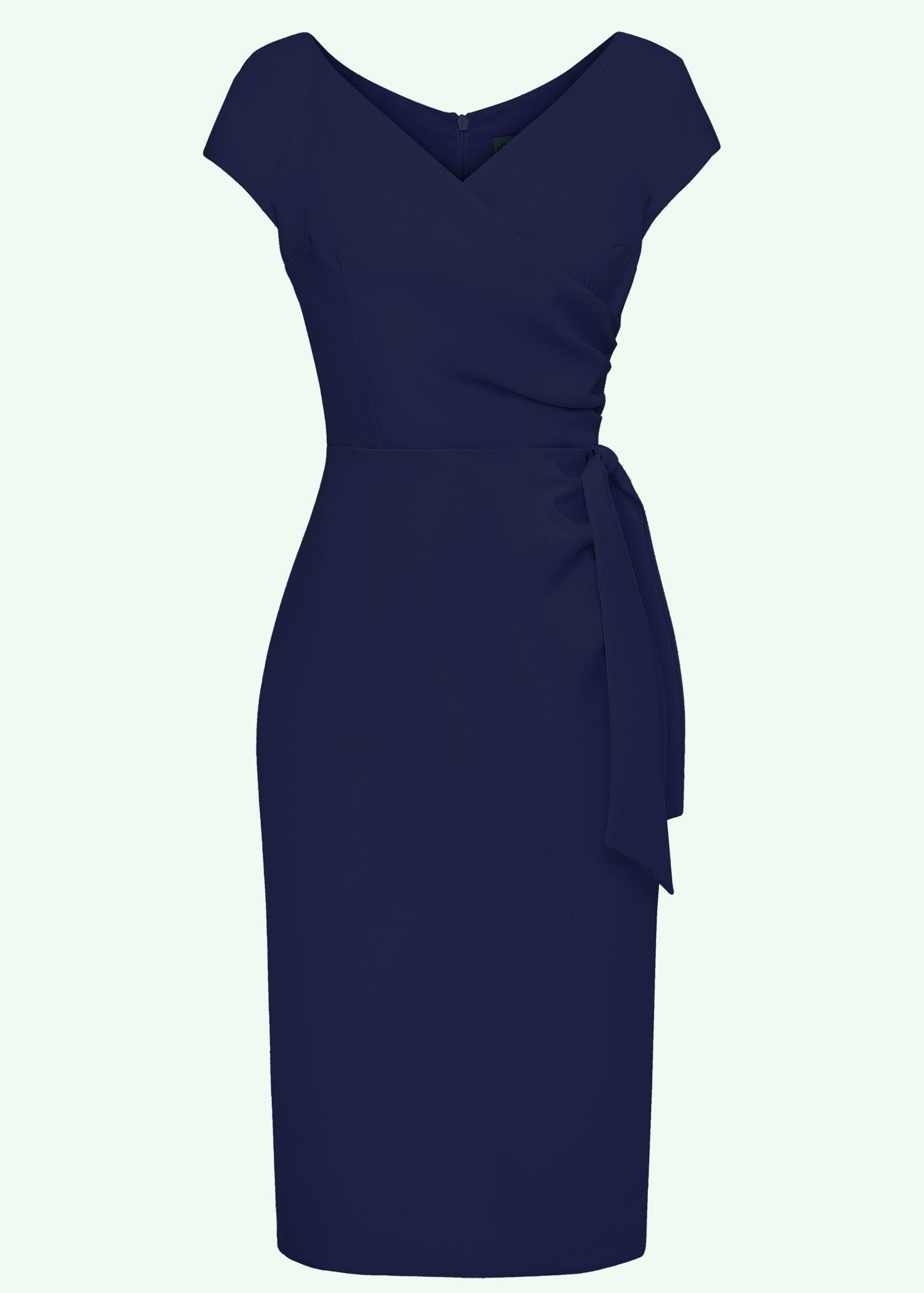 Pretty Dress Company: Hourglass pencilkjole i navy med faux wrap toej Mondo Kaos