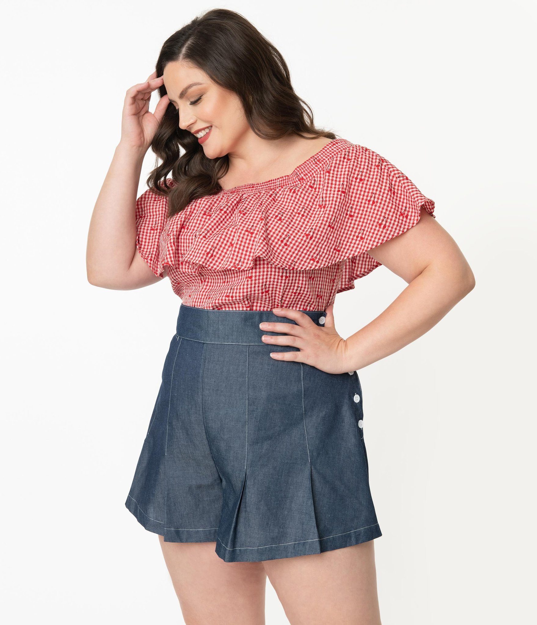 Unique Vintage: Joyce vintage stils shorts i mørk denim fra Unique Vintage Unique Vintage
