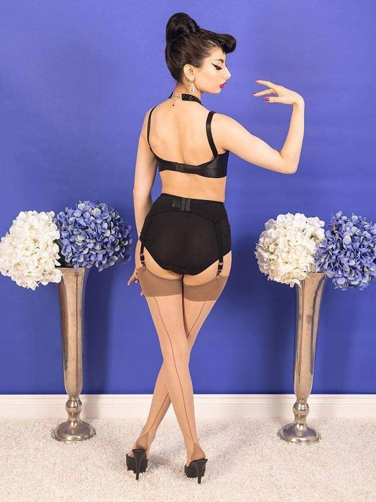 What Katie Did: Strømper i champagne med lysebrun søm toej What Katie Did