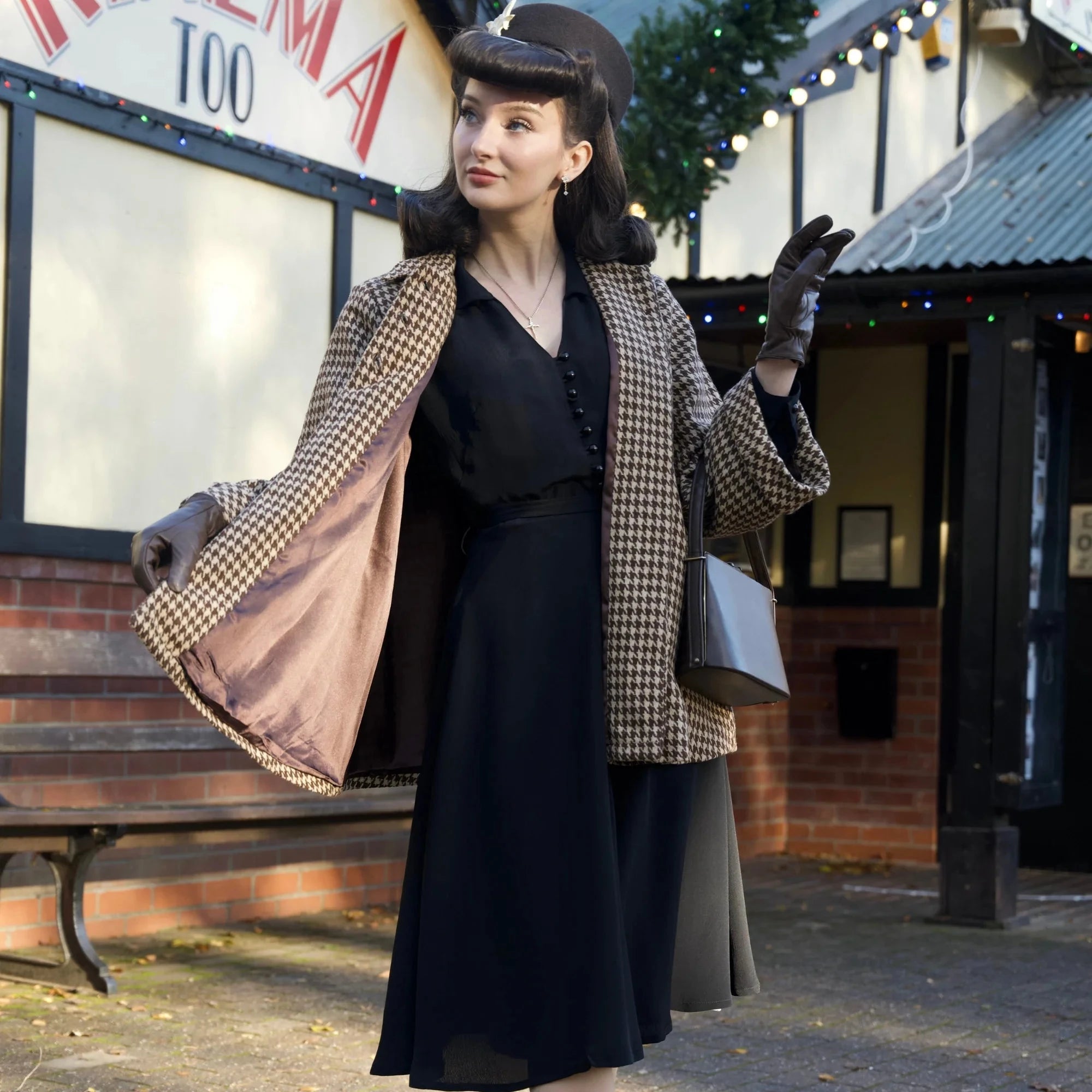 1940'er swing jakke i uld - brun pepitetern jakke Seamstress Of Bloomsbury 