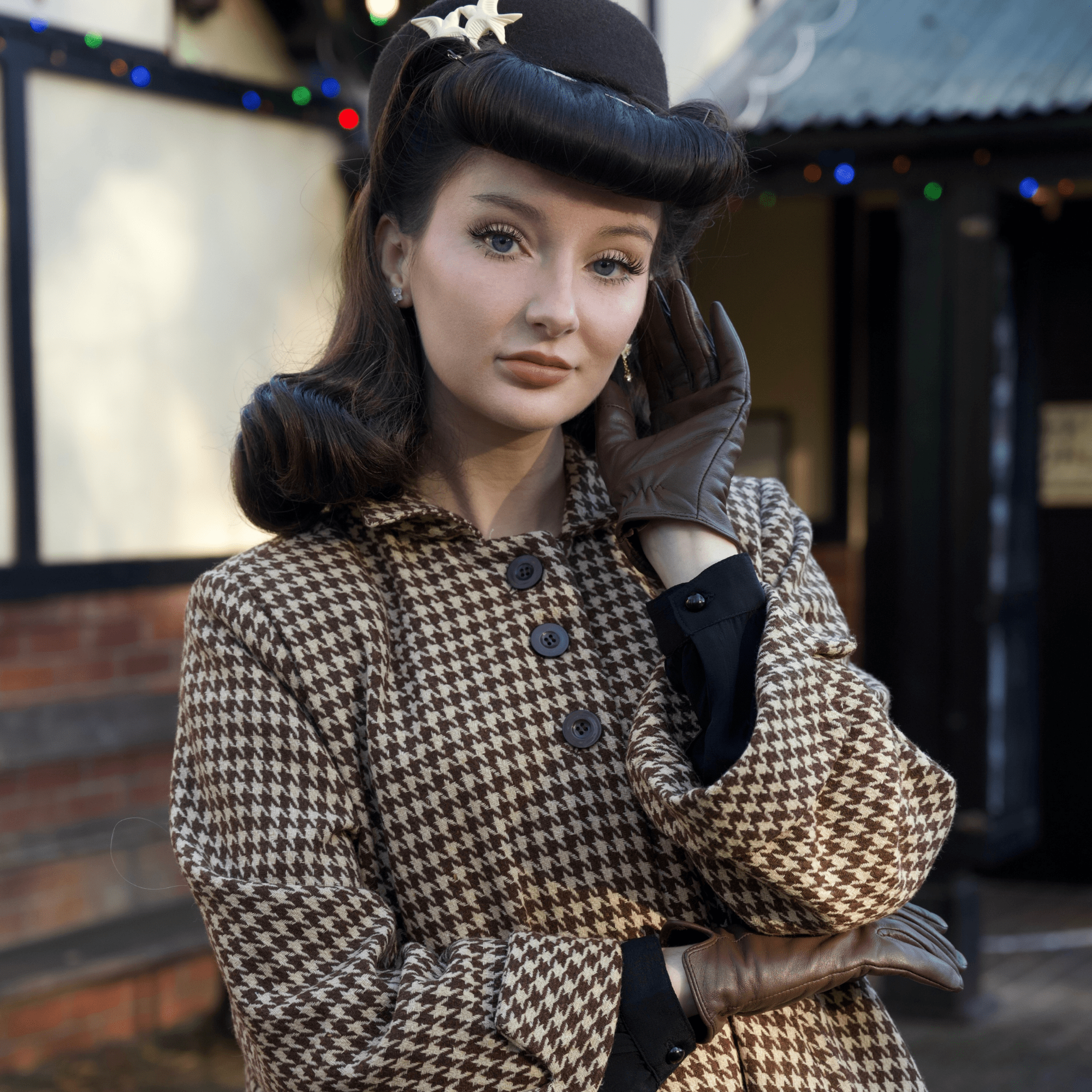 1940'er swing jakke i uld - brun pepitetern jakke Seamstress Of Bloomsbury 