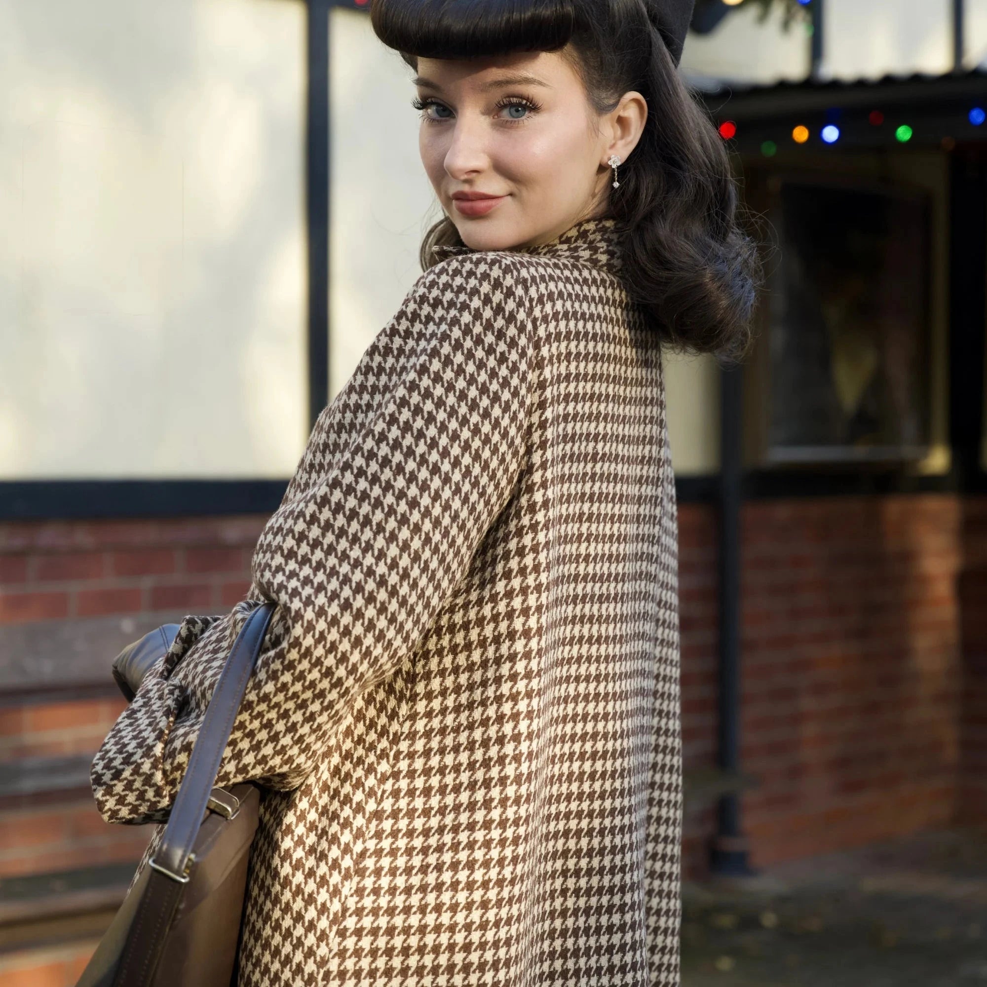 1940'er swing jakke i uld - brun pepitetern jakke Seamstress Of Bloomsbury 