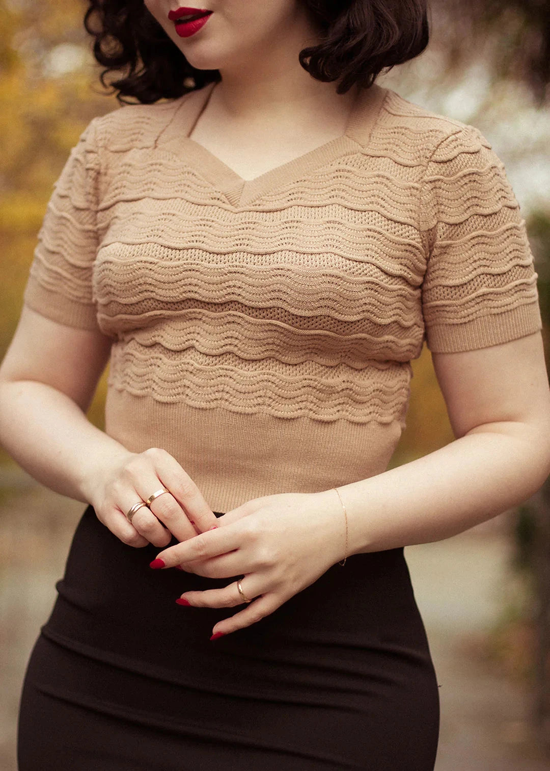 1940s Sweetheart Sweater - Sesame top House of Foxy 