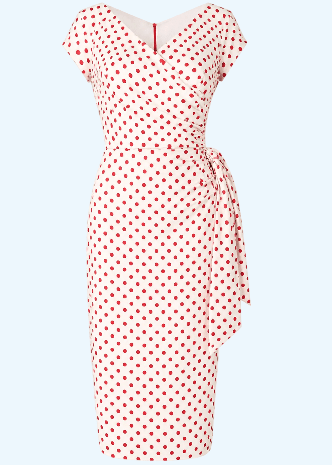 1950'er Hourglass pencil kjole - hvid med røde prikker pencil kjole Pretty Dress Company 