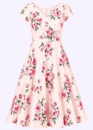 1950'er Hourglass swing kjole - lyserød med roser swing kjole Pretty Dress Company 