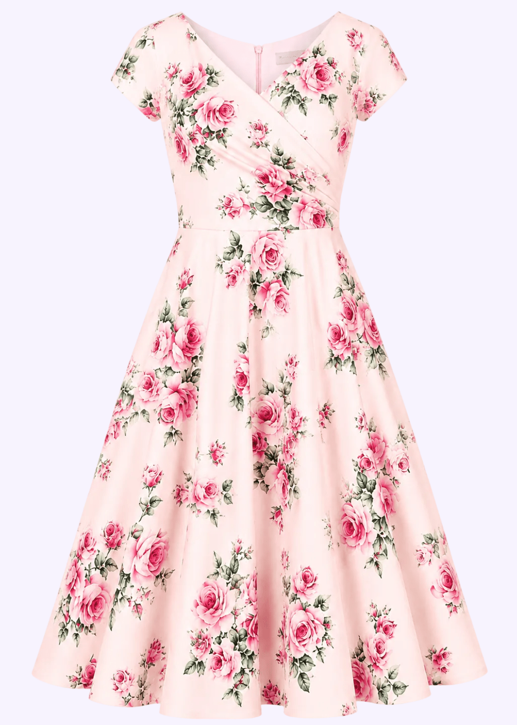 1950'er Hourglass swing kjole - lyserød med roser swing kjole Pretty Dress Company 