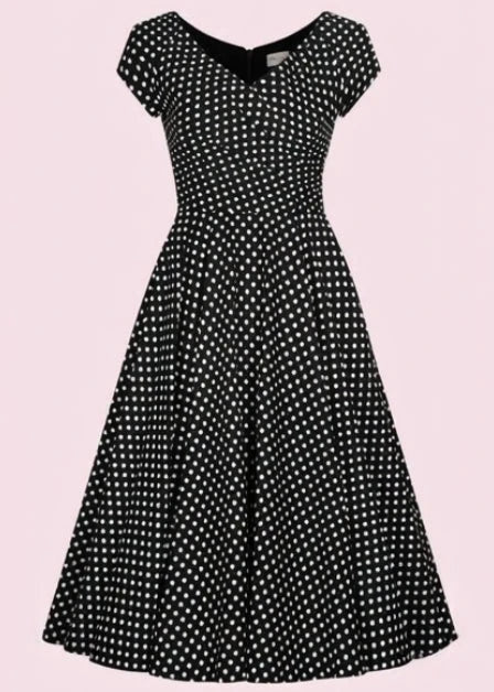 1950'er Hourglass swing kjole - sort med prikker