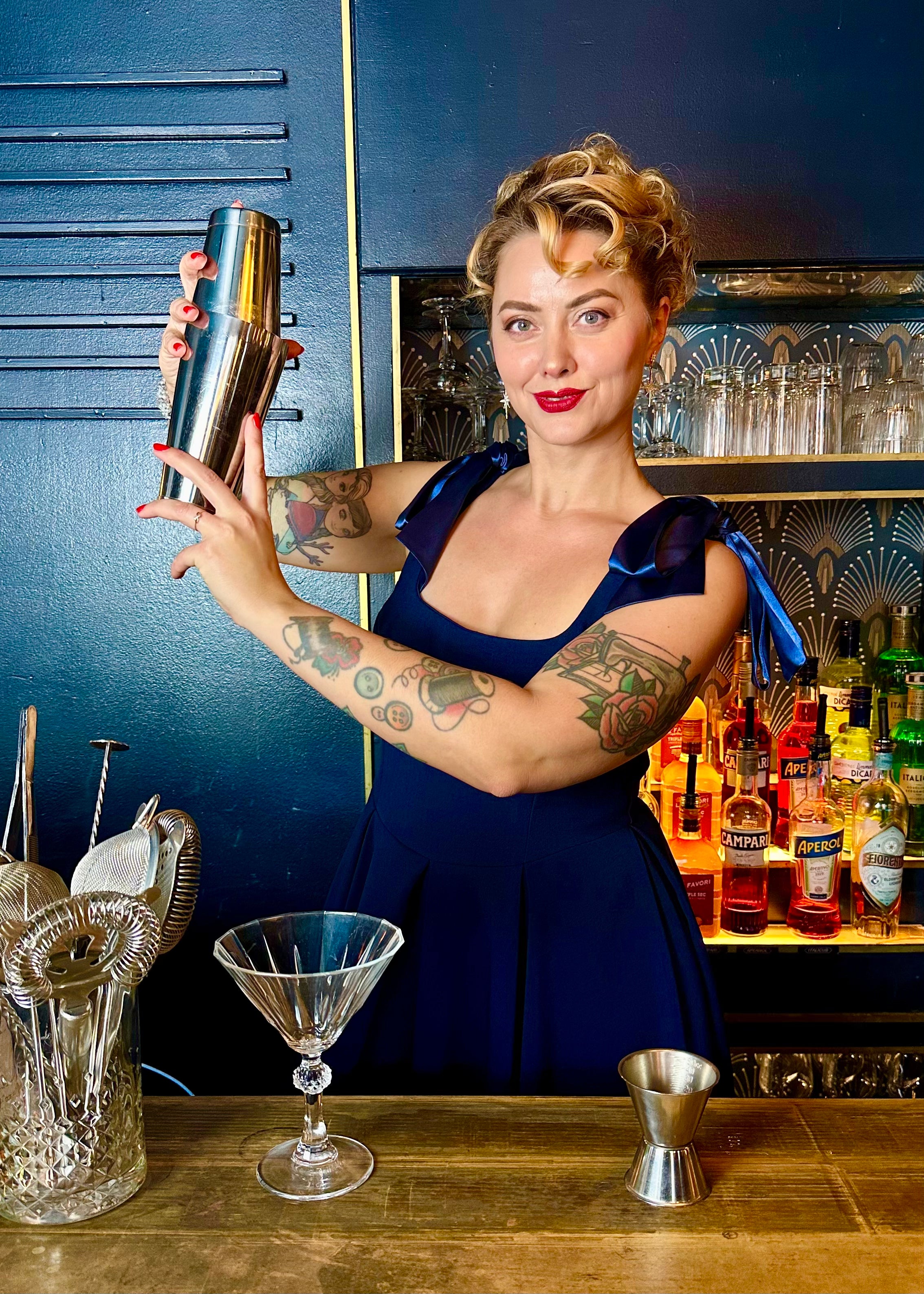 1950'er Josephine swing kjole - blå swing kjole Pretty Dress Company 