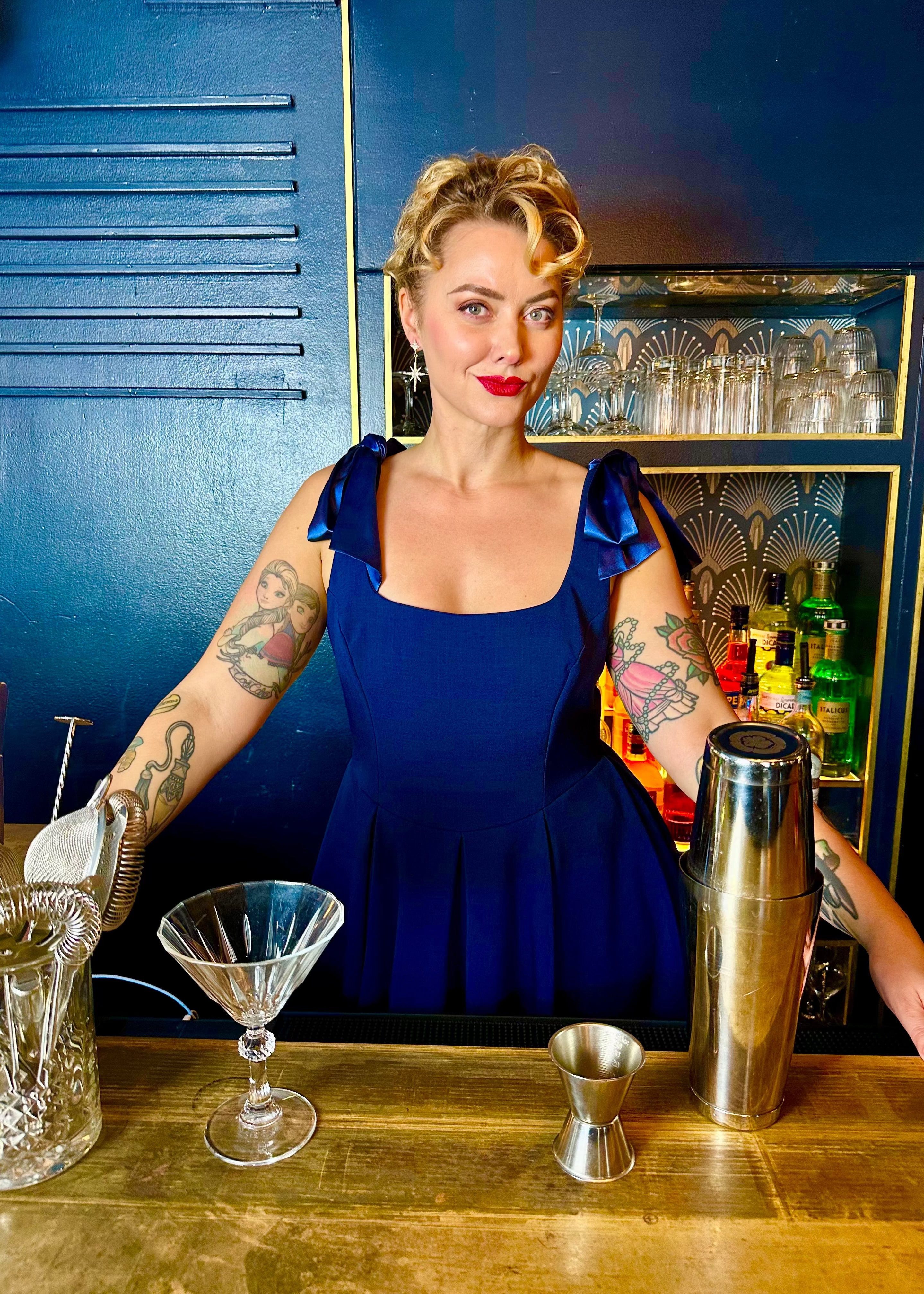 1950'er Josephine swing kjole - blå swing kjole Pretty Dress Company 