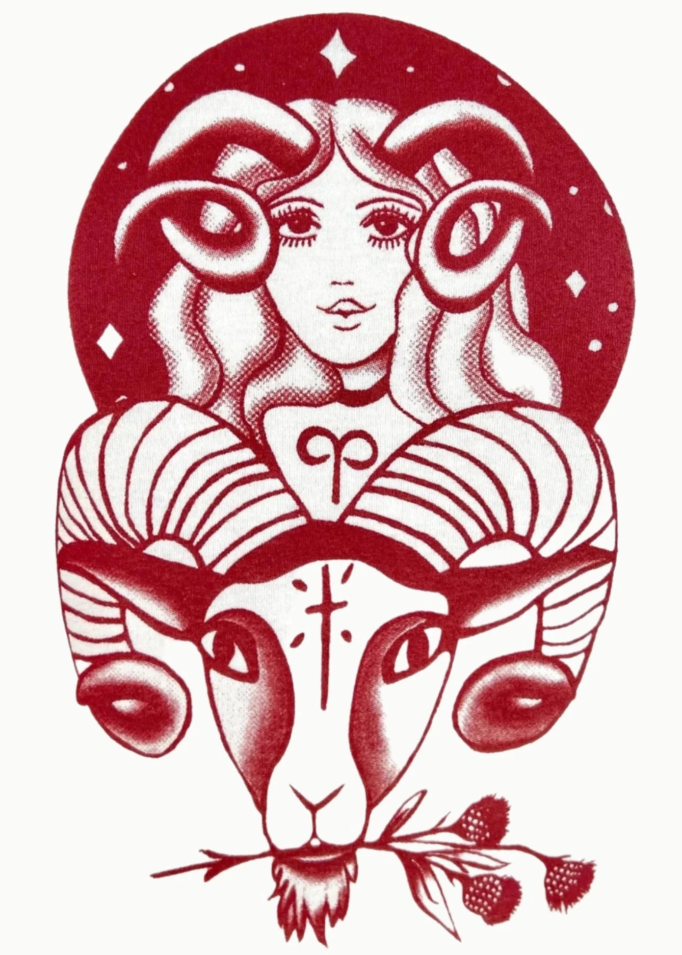 1950'er stils T-shirt "Aries Mountain Girl' i off-white t-shirt Mischief Made 