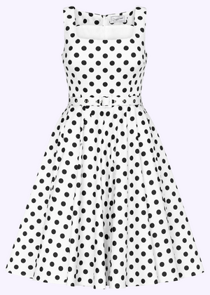 Rosie swingkjole med brede stropper - hvid med sorte prikker