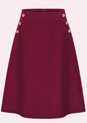 A-line nederdel med knapper - berry linen look