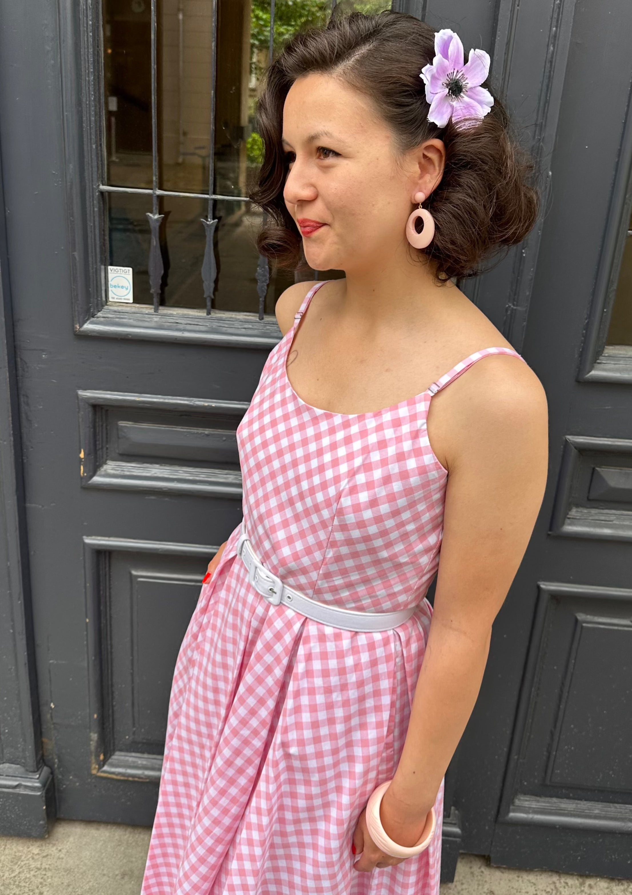 Priscilla swing kjole - rosa gingham tern