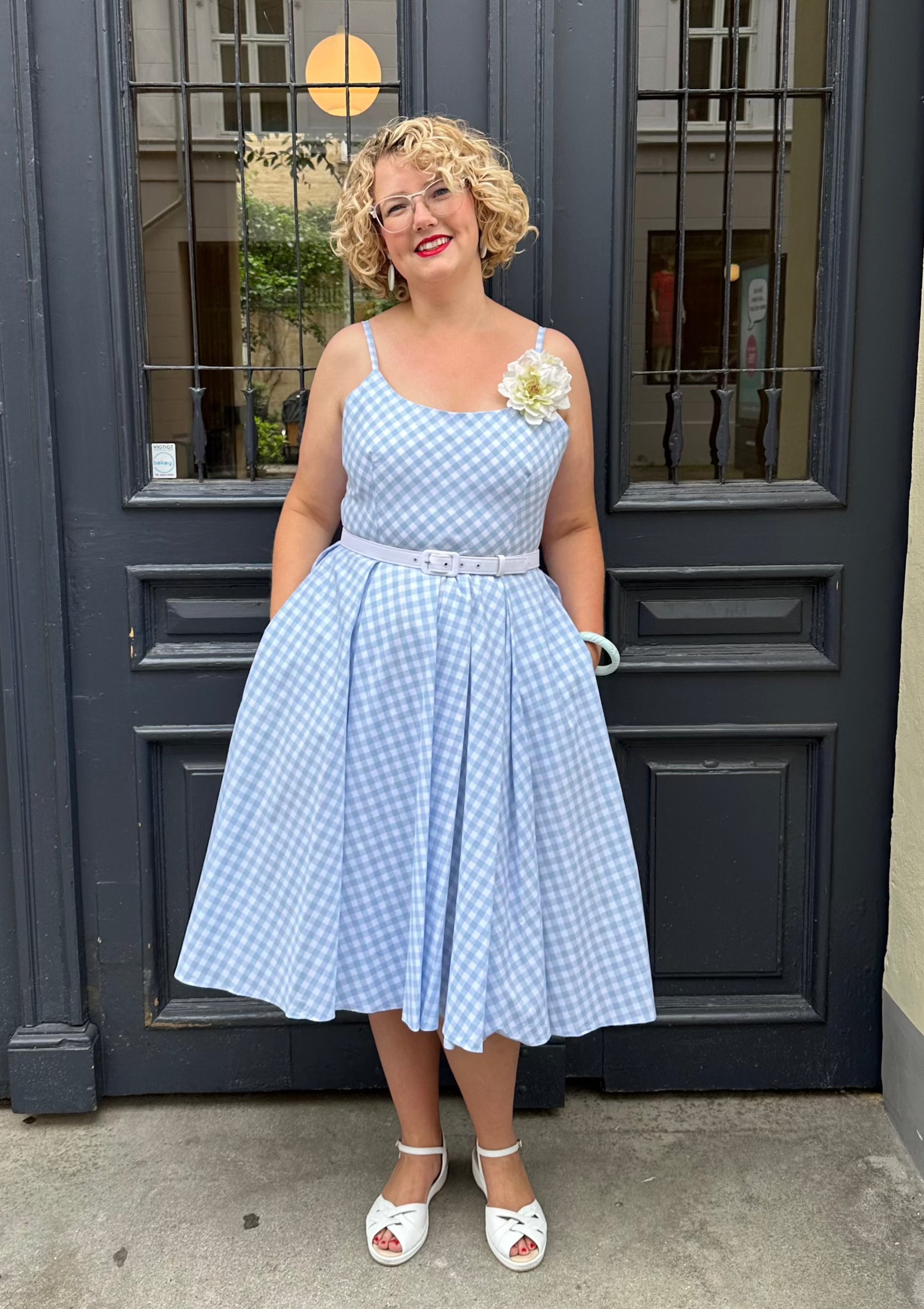 Priscilla swing kjole - blå gingham tern