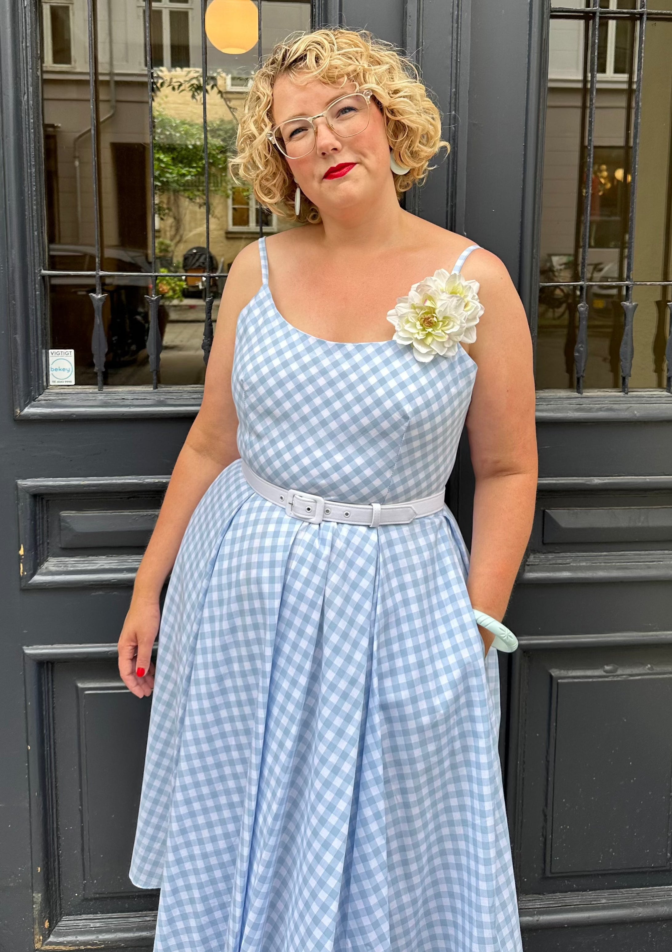 Priscilla swing kjole - blå gingham tern